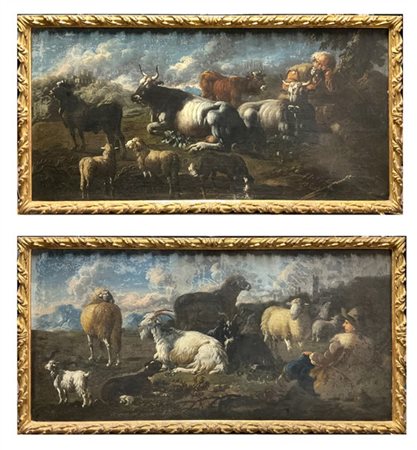 Ambito di Rosa da Tivoli, scuola del secolo XVII

Coppia di dipinti ad olio su