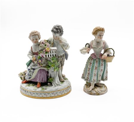 Manifattura di Meissen, secolo XIX. Lotto composto da un gruppo e una figuretta