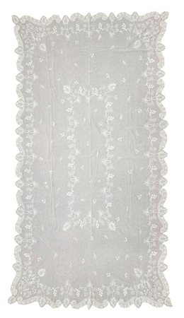 Tovaglia in tulle di cotone bianco ricamato a punto lanciato con motivi floreal