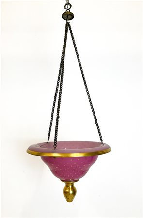 Lampada a sospensione con diffusore in vetro rosa decorato a stelle e sostegni