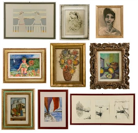 Lotto composto da due oli, uno su tela e uno su compensato, cinque tecniche mis