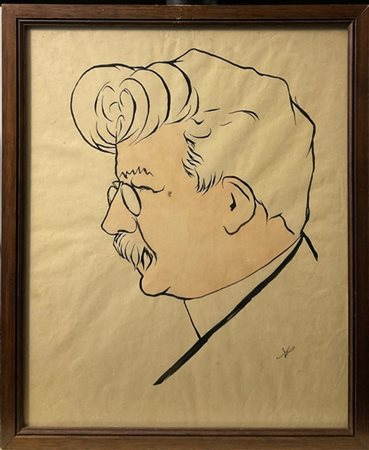 Antonio Negri "Antonio Fogazzaro" 
china e acquerello su carta (cm 29x23)
monogr