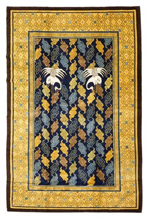 Tappeto Nepal, recente manifattura. Decoro all over con nuvole nei toni del gia