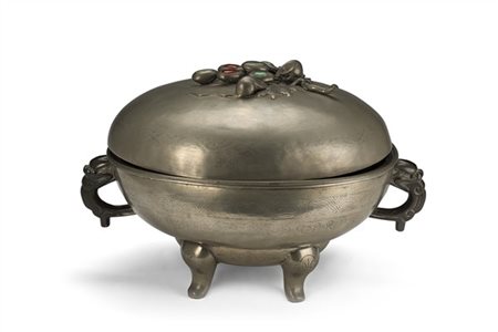 Portavivande biansato con coperchio in metallo baitong, anse a draghi, presa de