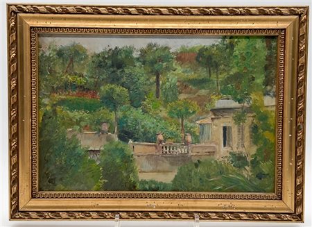 Ignoto di inizio secolo XX

"Scorcio di Villa" 
olio su cartone (cm 22x32)
in c