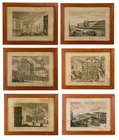 Lotto composto da sei incisioni con vedute veneziane, alcune delle quali edite