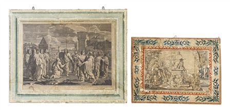 Lotto composto da quattro diverse antiche incisioni su carta applicata su tela