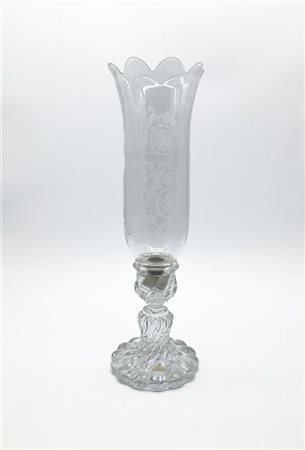 Baccarat Portacandela in cristallo baccellato con paralume inciso a decoro di gi