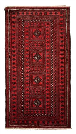 Tappeto Beluchistan, Persia, secolo XX. Decoro con quattro Gul uncinati nei ton