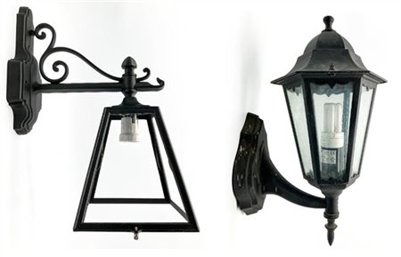 Lotto composto da quattro diverse lanterne da esterno in ferro e metallo di cui