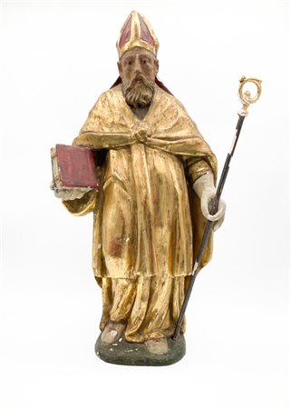 Scultore del secolo XIX. Santo Vescovo in legno intagliato, dipinto in policrom