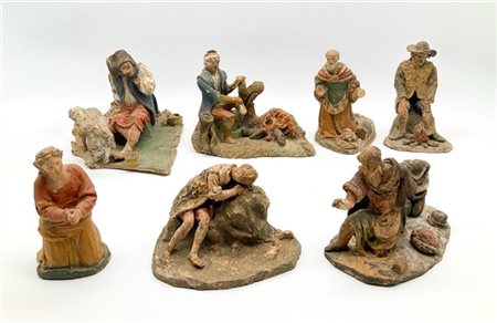 Manifatture diverse, secolo XVIII-XIX. Sette gruppi presepiali in terracotta di