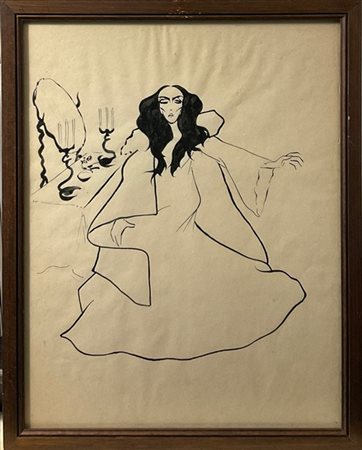 Antonio Negri "Gemma Bellincioni (La Traviata)" 
matita e china su carta (cm 29x