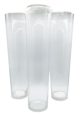 Lotto di tre vasi troncoconici in vetro (h cm 70) (difetti)