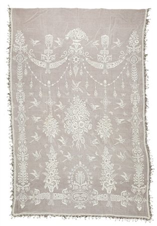 Importante tenda realizzata in bisso di cotone ricamato in cotone a punto caten