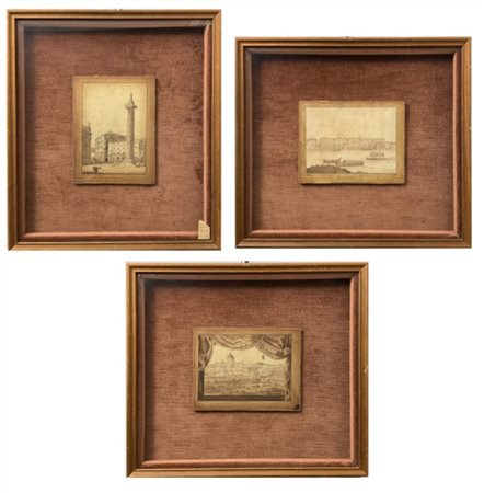 Artista del secolo XIX

Tre acqueforti acquerellate raffiguranti "Vedute romane