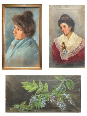 Lotto composto da tre dipinti ad olio di inizio secolo XX, di diversi soggetti