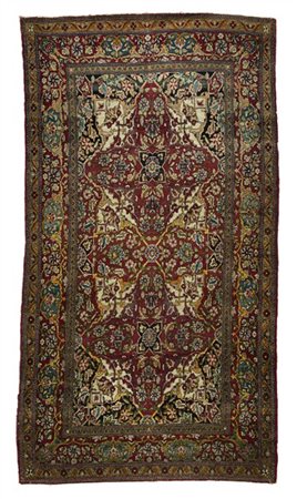 Tappeto Ispahan, Persia, secolo XX. Decoro con due medaglioni cruciformi a fond