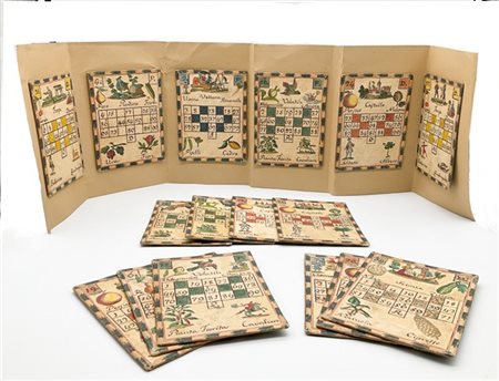 Arte del secolo XIX. Gruppo di sedici cartelle per il gioco della tombola in ca