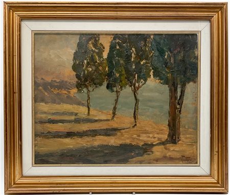 Mario Guerzoni "I cipressi della Guardia" Sanremo, 1935
olio su compensato (cm 3