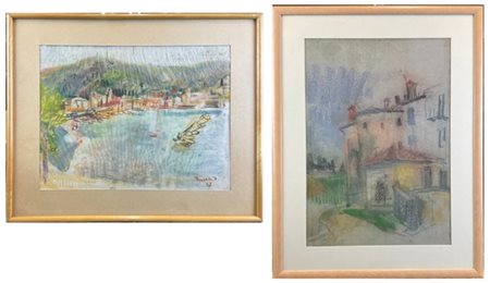 Donato Frisia "Lotto composto da due tecniche miste su carta raffiguranti "Paesa