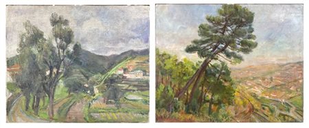 Donato Frisia "Lotto composto da due "Paesaggi"" 
olio su tela (cm max 44x54) 
d
