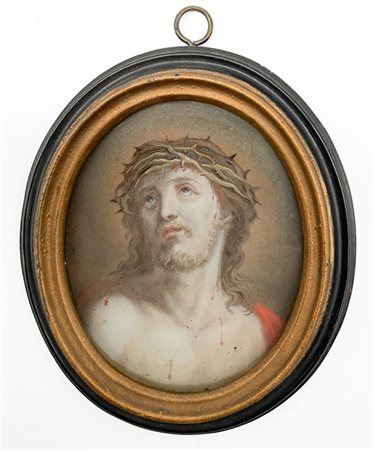 Pittore del secolo XIX. 
Ecce Homo, verre peint ovale (cm 9,5x7,5) in cornice c