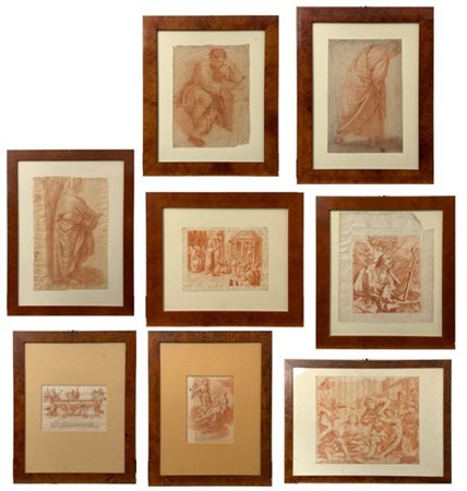 Lotto composto da otto disegni a sanguigna del secolo XVIII, copie da diversi a