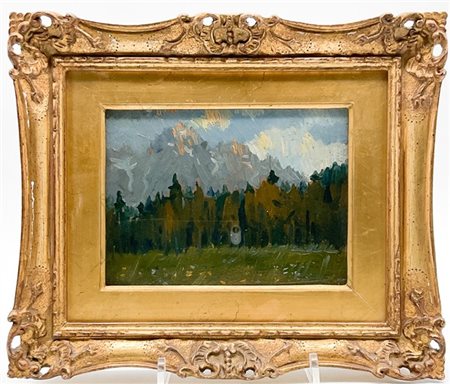 Ettore Tito (Attribuito)

"Dolomiti" 
olio su cartone (cm 14,5x19,5)
al retro: i