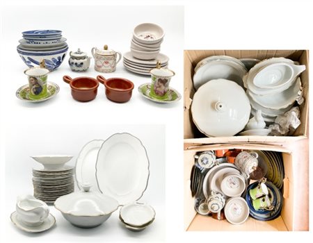 Due cartoni contenenti numerosi oggetti in ceramica, parte di servizio per la t