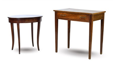 Lotto composto da un tavolino con fronte a un cassetto (cm 83x81,5x52) e un tav