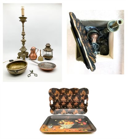 Cartone contenente numerosi oggetti di diverso uso, decoro ed epoca (difetti)