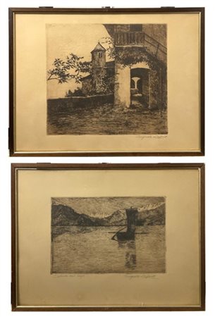 Lotto composto da coppia di cornici in legno laccato e intagliato a decoro flor