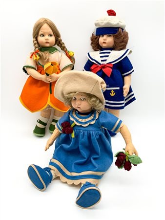 Lenci Lotto composto da due bambole con mazzi di fiori e la bambola "Anna" in ab