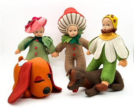 Lenci Lotto di tre bambole in panno Lenci della serie "Folleti del bosco" (h max