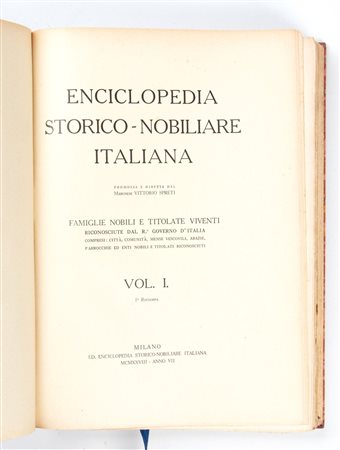 SPRETI Vittorio. Enciclopedia storico-nobiliare italiana, Milano, Enciclopedia storico militare, 1928