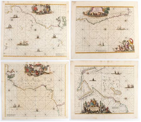 Frederick de Wit [Africa - carte nautiche] Occidentalior Tractus Indiarum Orientalium | Tractus Littorales Guineae a Promontorio Verde | Cimbebas et Caffariae Littora a Catenbela ad Promontorium Bonae Spei |  Barbariae et Guineae Maritimi