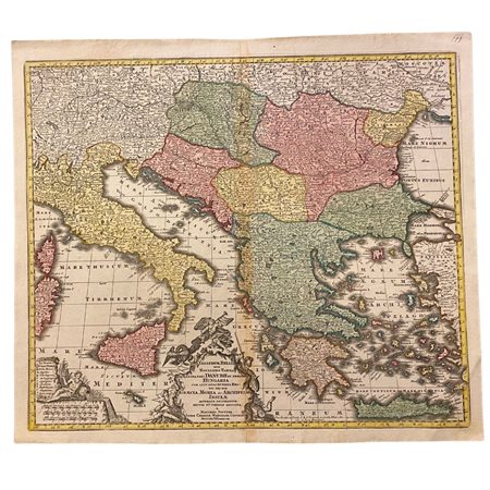 Matthaus Seutter [Europa - Italia - Balcani - Grecia] Theatrum belli sive novissima tabula qua maxima pars Danubii et præsertim Hungaria cum aliis adiacentibus regnis; nec non Græcia, Morea, et Archipelagi insulæ accurate delineantur