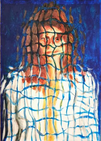 AVANZI PAOLO Rovigo 1958 "Donna con camicia bianca su sfondo azzurro"