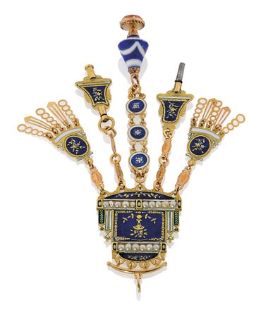 ANONIMOCHATELAINE DEL XIX SECOLO.In oro giallo 18 kt a 5 catene pendenti con...