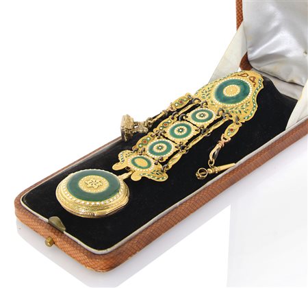 ANONIMOOROLOGIO CON CHATELAINE PARIGI 1790 CA. C. in oro giallo 18 kt con...