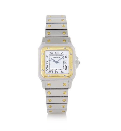 CARTIERCARTIER PARIS SANTOS ANNI '90. C. carré in acciaio e oro giallo 18 kt...
