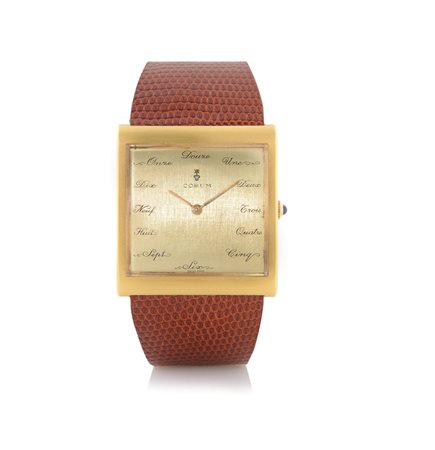 CORUMCORUM BUCKINGHAM ANNI '60. C. carré arcuata in oro giallo 18 kt con...