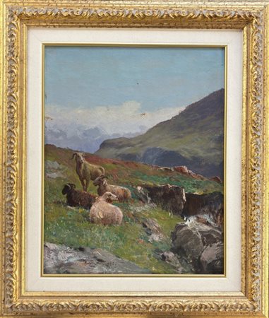 Cesare Bentivoglio Genova 1868 – 1952 Caprette in alta montagna