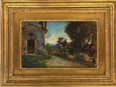 Leonardo Bistolfi, Casale Monferrato (Al) 1895 - La Loggia (To) 1933, Paesaggio con chiesetta