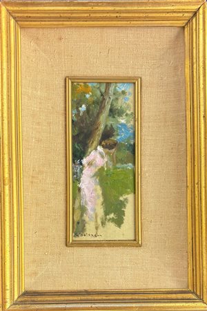 Giuseppe Solenghi, Milano 1879 - Cernobbio (co) 1944, Signora elegante in rosa