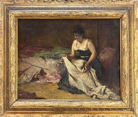 Giovanni Zangrando, Trieste 1867 - 1941, Piegando le lenzuola