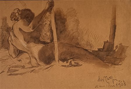 CARPI ALDO Milano (Mi) 1886 Senza titolo 1908 Mista su carta 20,00x29,00...