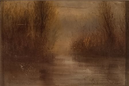 SOMMARIVA LICURGO Venezia (Ve) Paesaggio Olio su tavoletta 20,00x30,00 Firma...