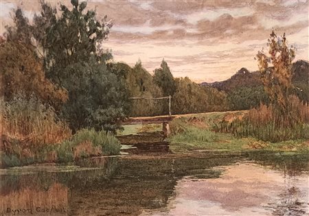 COOPER BYRON Inghilterra (Inghilterra) 1850 Paesaggio con ruscello Acquarello...